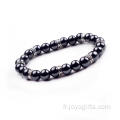 Hématite 8mm perles Bracelet en acier inoxydable alliage breloque pour hommes